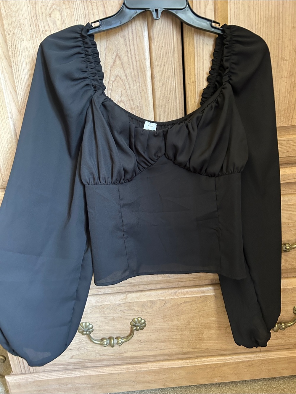 Abound Black Puff-Sleeve Cropped Blouse